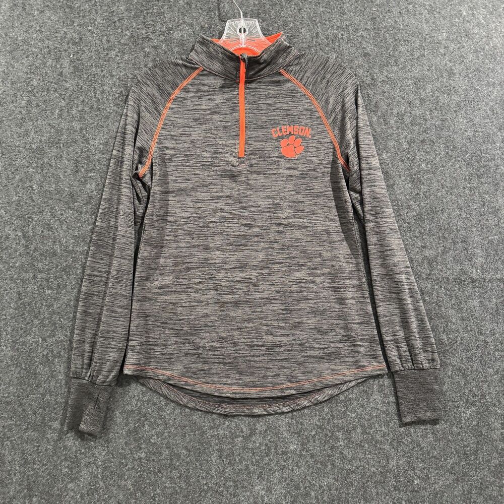 Clemson Tigers Shirt Women's Medium Gray NCAA Football Quarter Zip Pullover